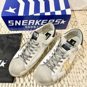 Mens Golden Goose GGDB gold star black heel suede leather sneakers SZ 43